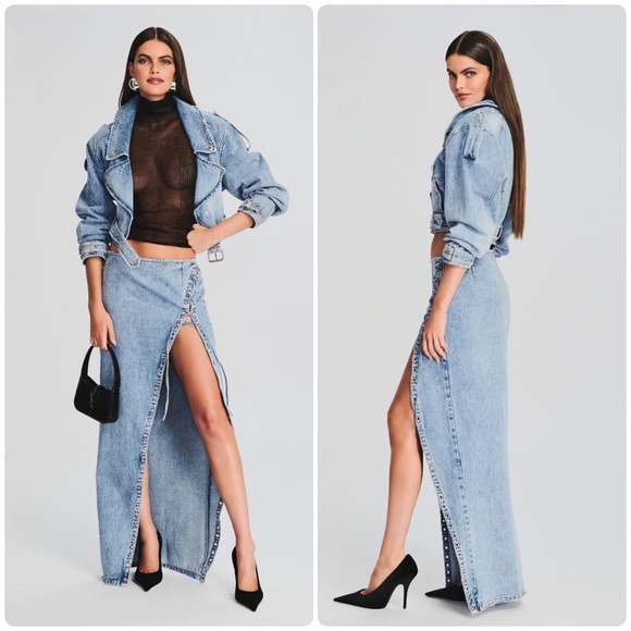 New! Retrofete Zahlia Lace up Denim Skirt 🩵 size 24 NWT! - Picture 2 of 14